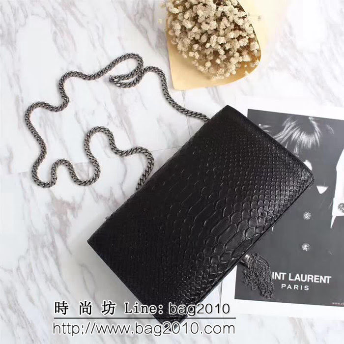 YSL聖羅蘭 原單貨 蟒蛇紋牛皮 鏈條流蘇單肩小包 311223 YAS1166